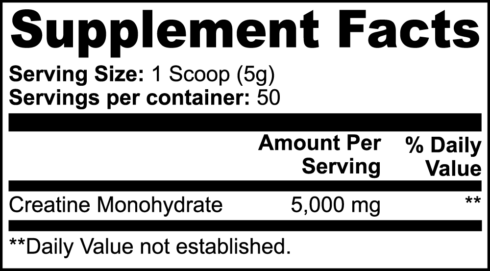 Close-up of HoneySuckle Lifestyle Creatine Monohydrate nutritional facts label showing supplement details and ingredients.