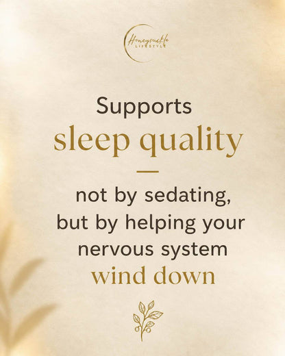 Text on a beige background about sleep quality support, with Honeysuckle lifestyle brand logo at the top.