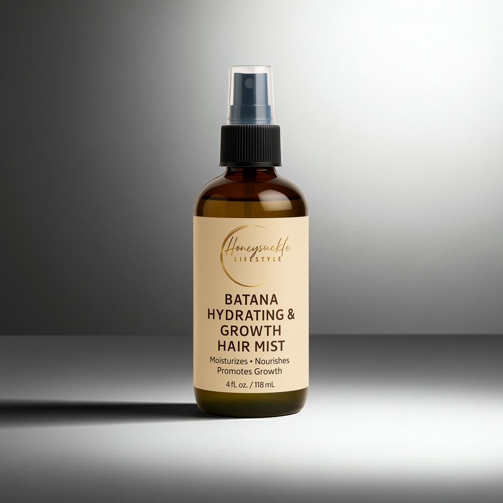 Bottle of Batana Hydrating & Growth Hair Mist on a gray background