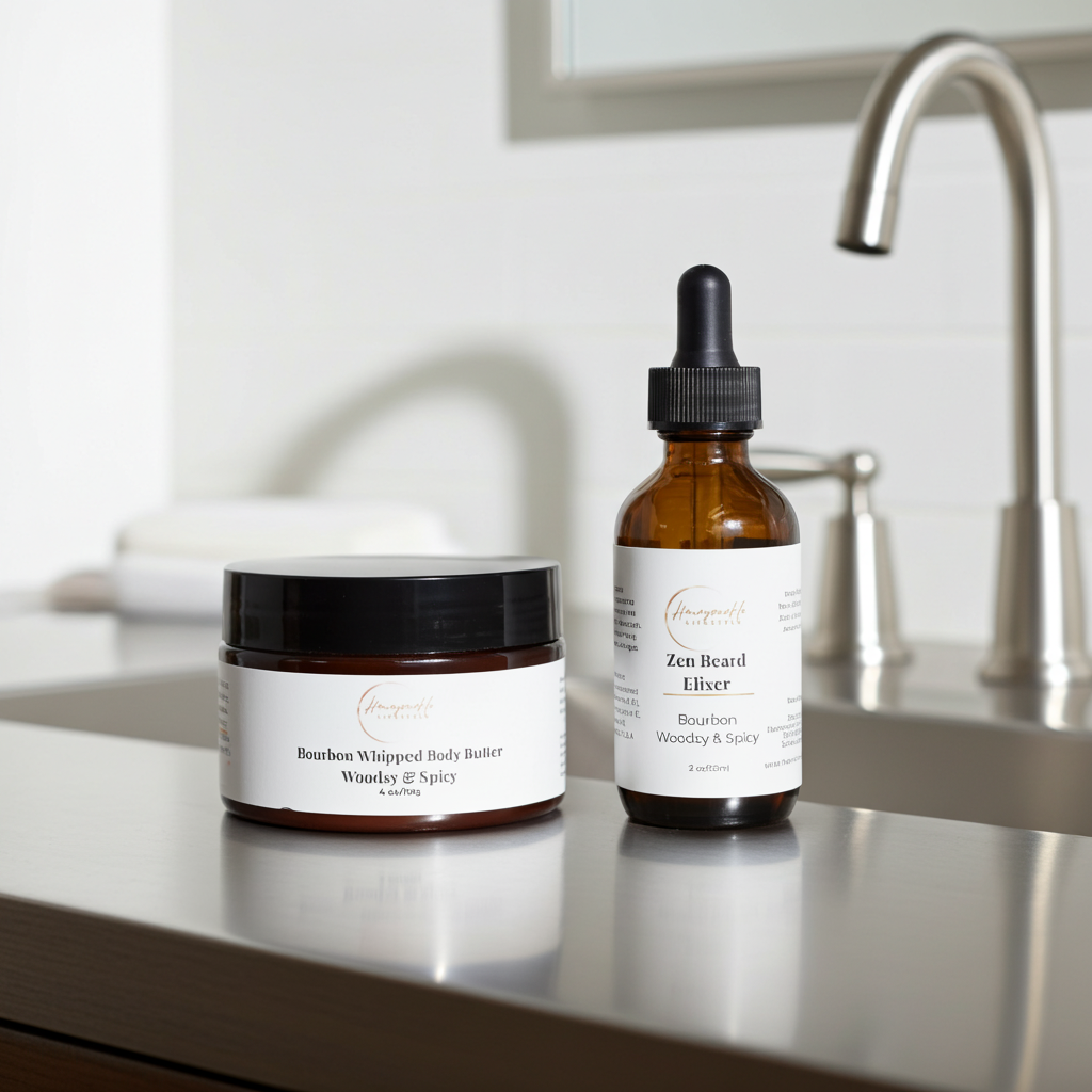 Two skincare products on a bathroom counter with a sink in the background.