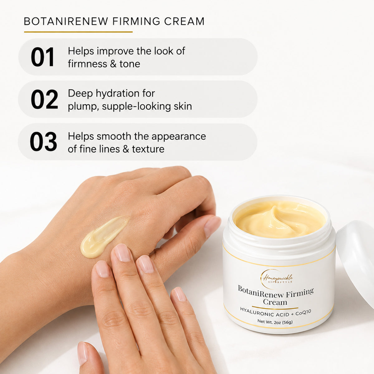 BotaniRenew firming cream by HoneySuckle Lifestyle for visibly firmer, moisturized skin