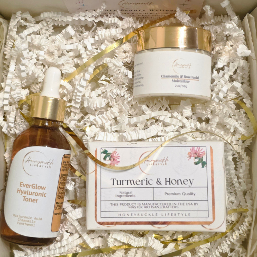 Glow Kit 3-step skincare routine with toner, cleanser and moisturizer for radiant skin