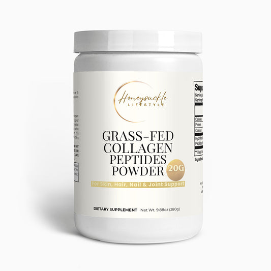 Container of Honeysuckle Lifestyle Grass-Fed Collagen Peptides Powder on a white background