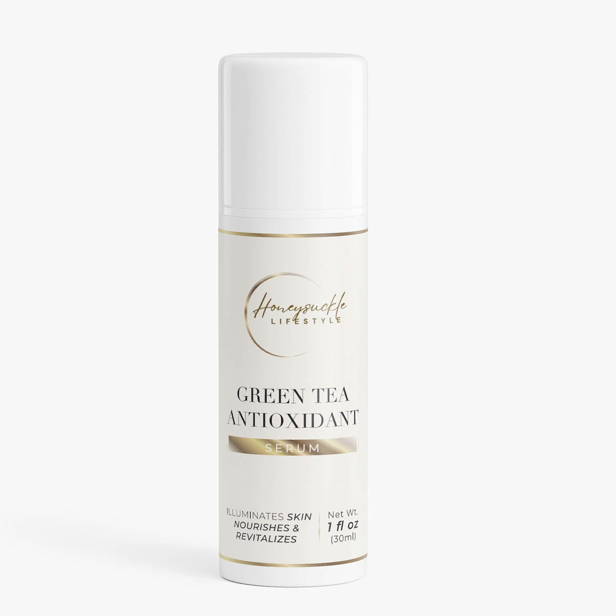 Skincare serum bottle Honeysuckle Lifestyle Green Tea Antioxidant Serum on a white background