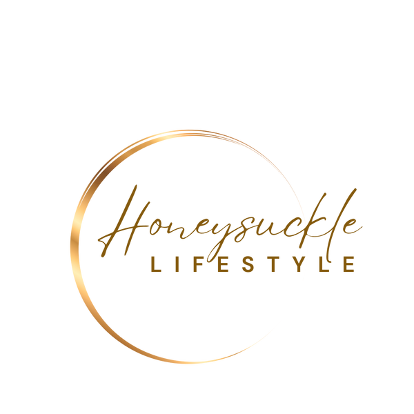 Honeysuckle Lifestyle logo with gold text and circular design on a white background
