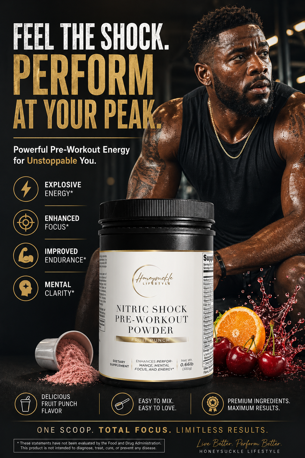 Nitric Shock Pre-Workout Powder (Fruit Punch) - HoneySuckle Lifestyle