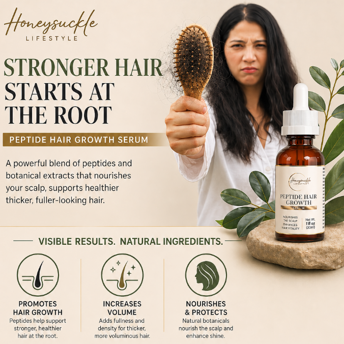 Peptide Hair Growth Serum bottle with dropper for scalp application