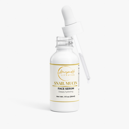 HoneySuckle Lifestyle snail mucin hydrating face serum with collagen, showing the serum bottle with a pump dispenser and clear label.