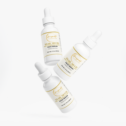 HoneySuckle Lifestyle snail mucin hydrating face serum with collagen, showcasing the serum bottle with a clear label and dropper.