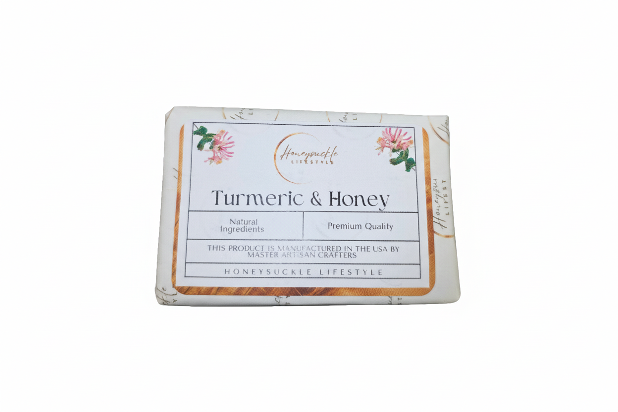 Bar of soap with 'Honeysuckle Lifestyle' branding on a white background